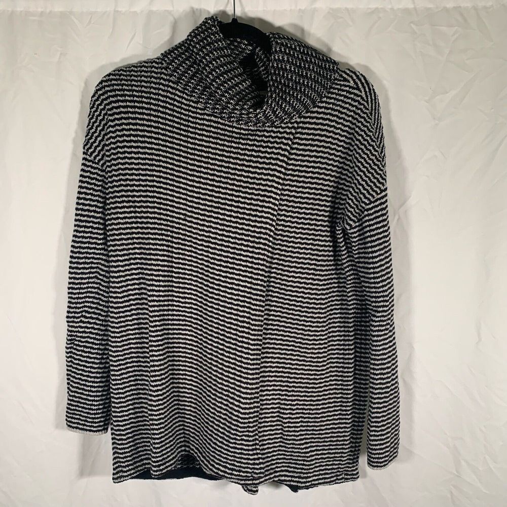 cabi Sweater Women’s Small Black White Stripes Cowl Neck Split Knit Pullover
